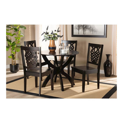 Transitional Dark Brown Finished Wood 5-Piece Dining Set