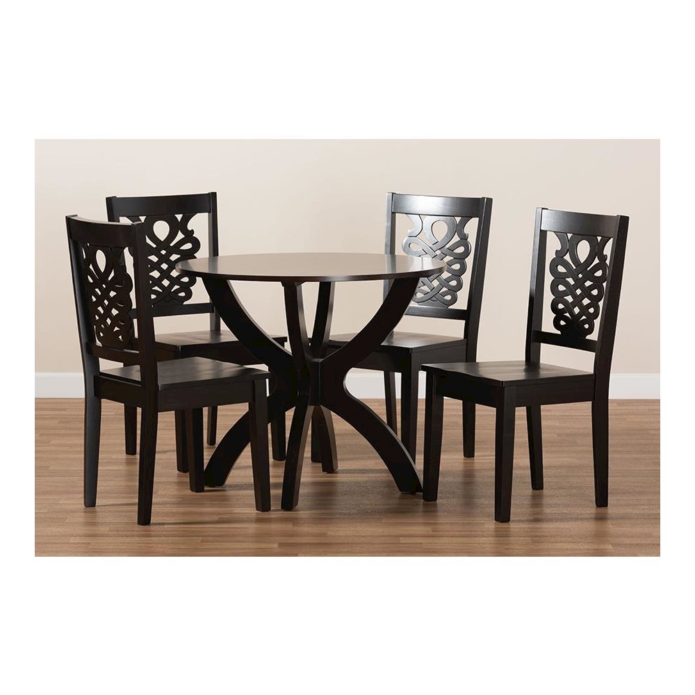 Transitional Dark Brown Finished Wood 5-Piece Dining Set