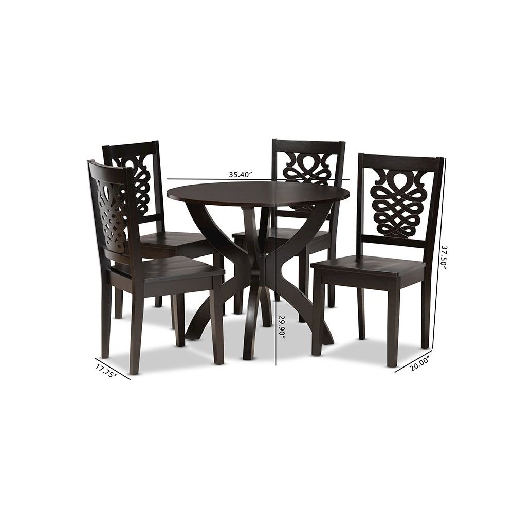 Transitional Dark Brown Finished Wood 5-Piece Dining Set