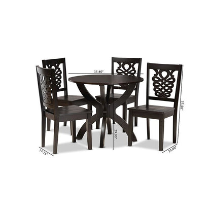 Transitional Dark Brown Finished Wood 5-Piece Dining Set
