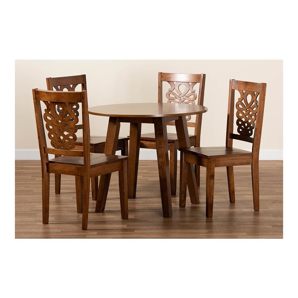 Transitional Walnut Brown Finished Wood 5-Piece Dining Set