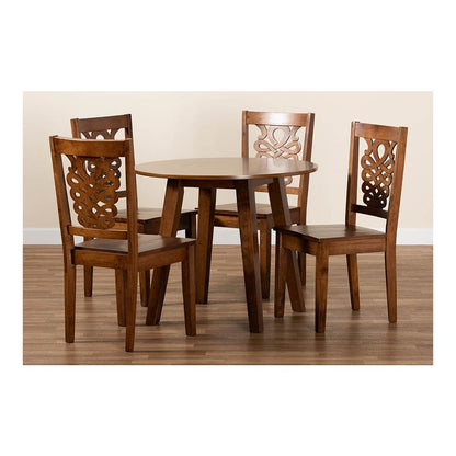 Transitional Walnut Brown Finished Wood 5-Piece Dining Set