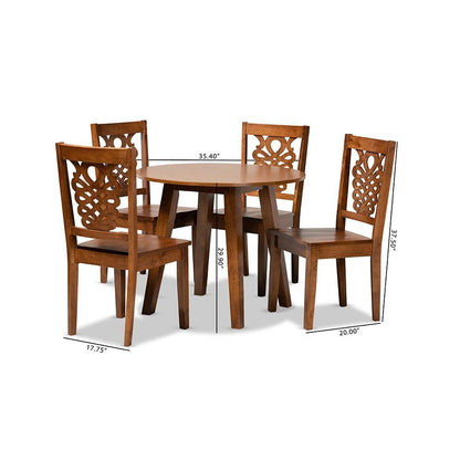 Transitional Walnut Brown Finished Wood 5-Piece Dining Set
