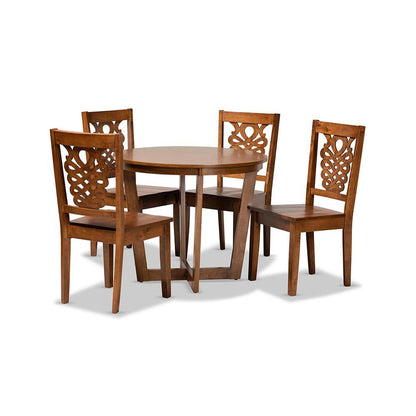 Transitional Walnut Brown Finished Wood 5-Piece Dining Set