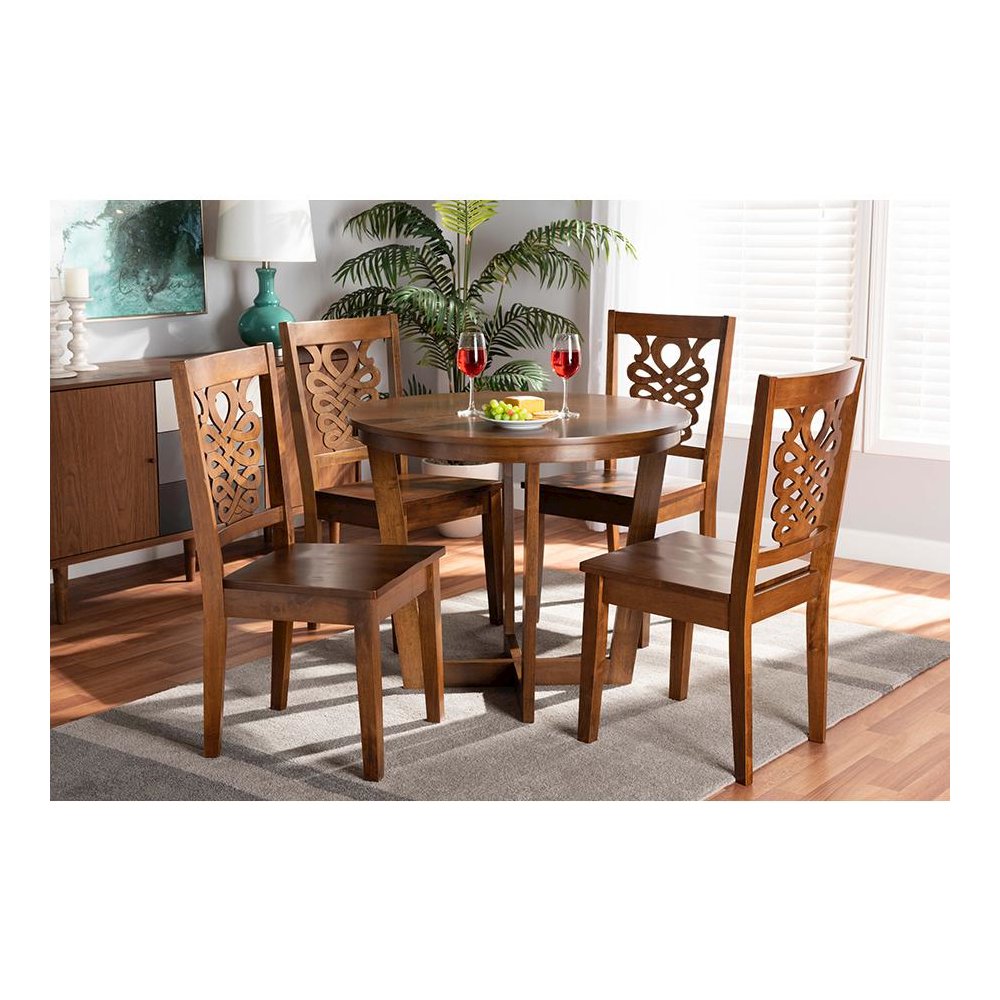 Transitional Walnut Brown Finished Wood 5-Piece Dining Set