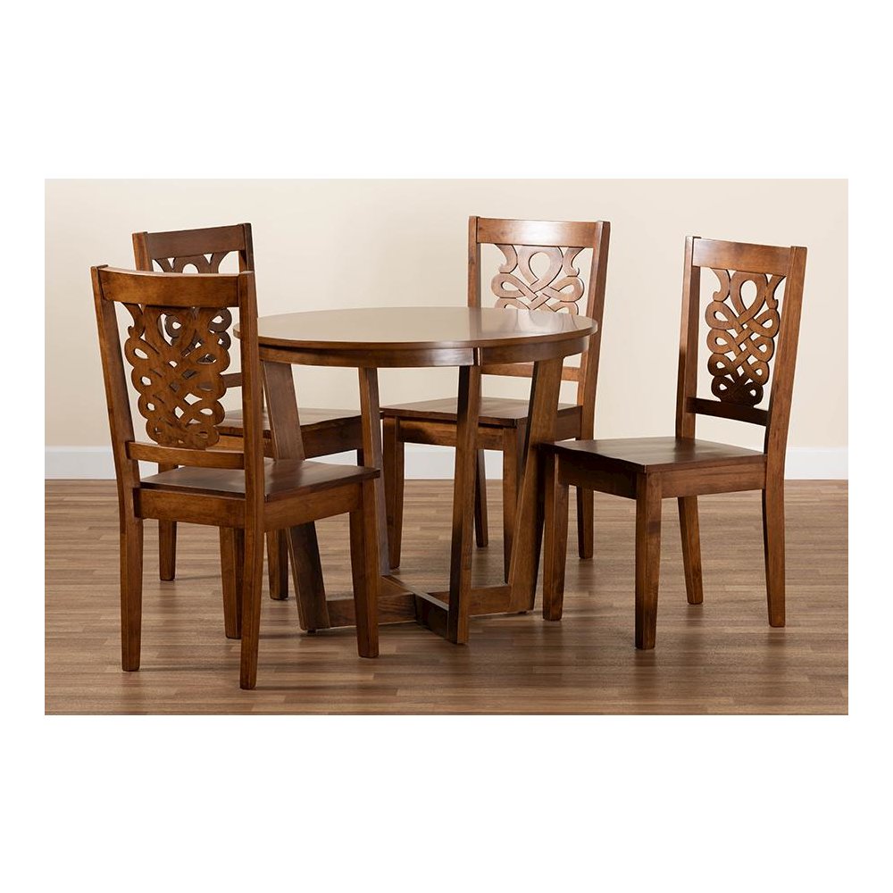 Transitional Walnut Brown Finished Wood 5-Piece Dining Set