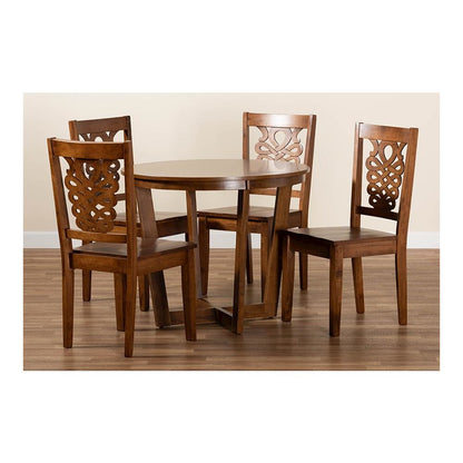 Transitional Walnut Brown Finished Wood 5-Piece Dining Set