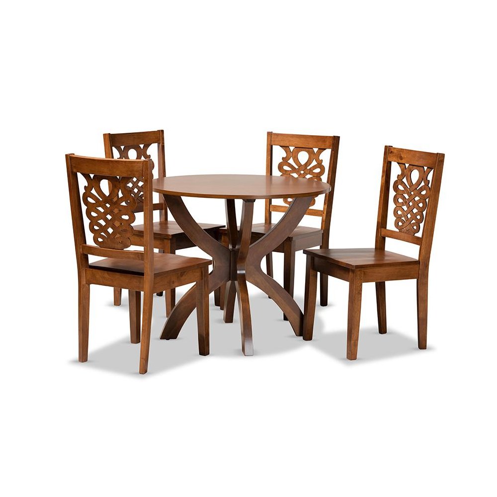 Transitional Walnut Brown Finished Wood 5-Piece Dining Set