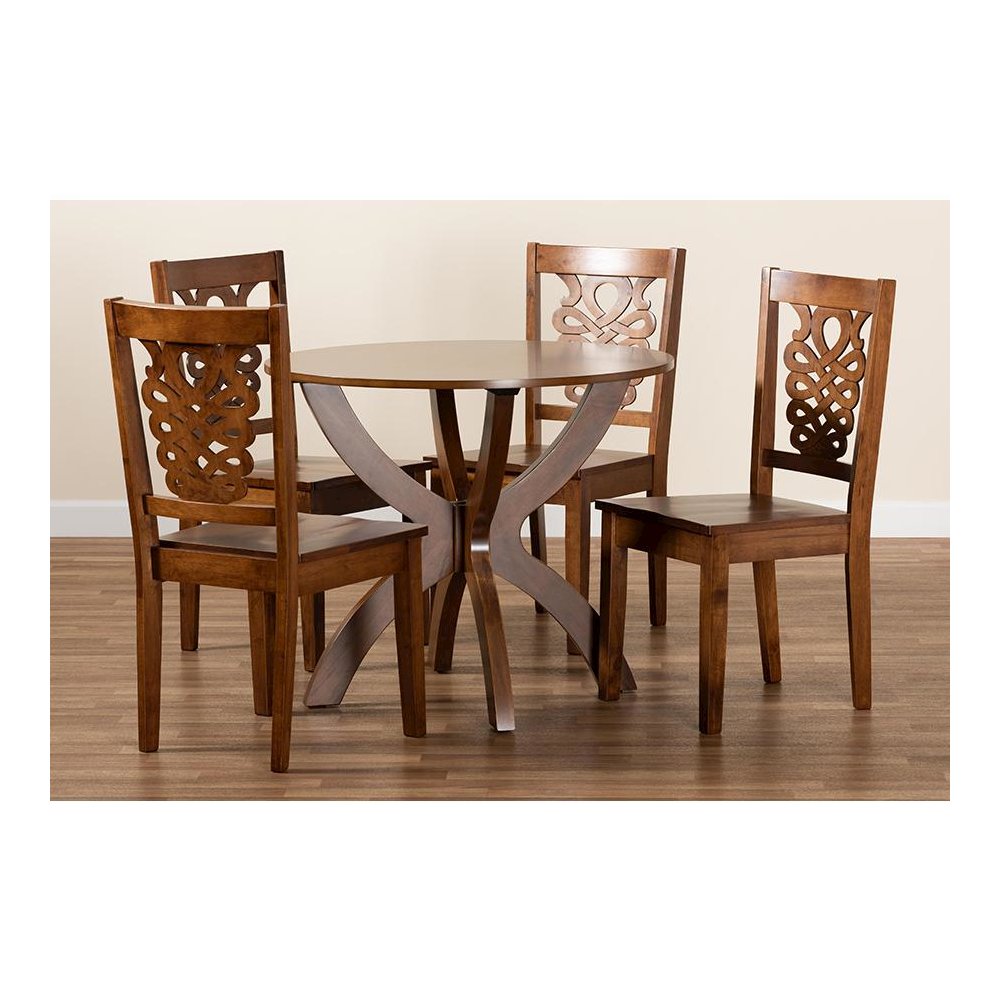 Transitional Walnut Brown Finished Wood 5-Piece Dining Set