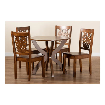 Transitional Walnut Brown Finished Wood 5-Piece Dining Set