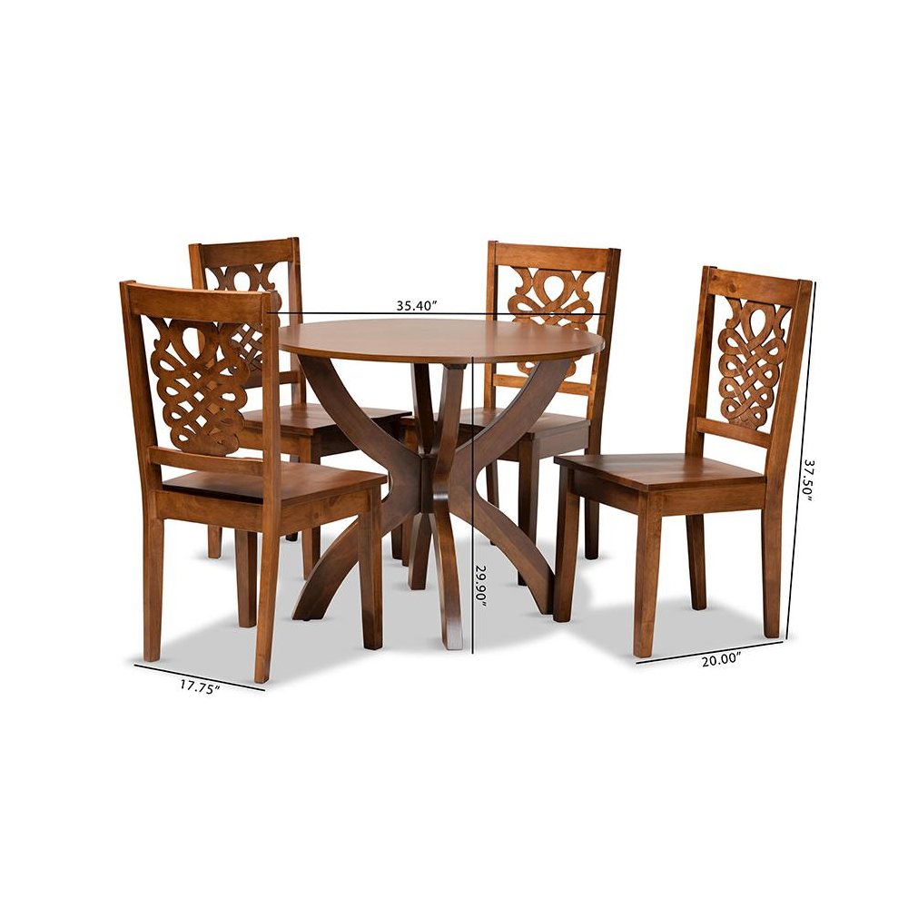 Transitional Walnut Brown Finished Wood 5-Piece Dining Set