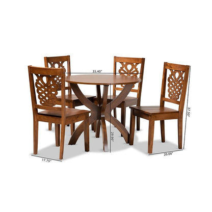 Transitional Walnut Brown Finished Wood 5-Piece Dining Set