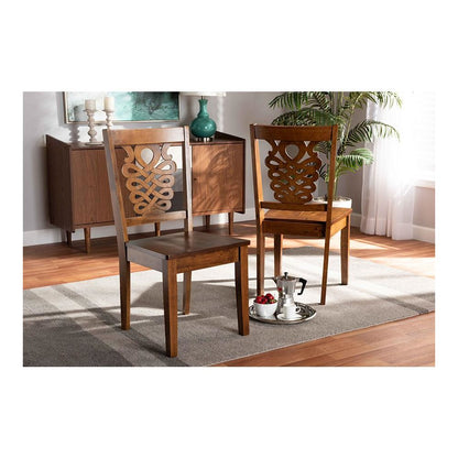 Transitional Walnut Brown Finished Wood 2-Piece Dining Chair Set