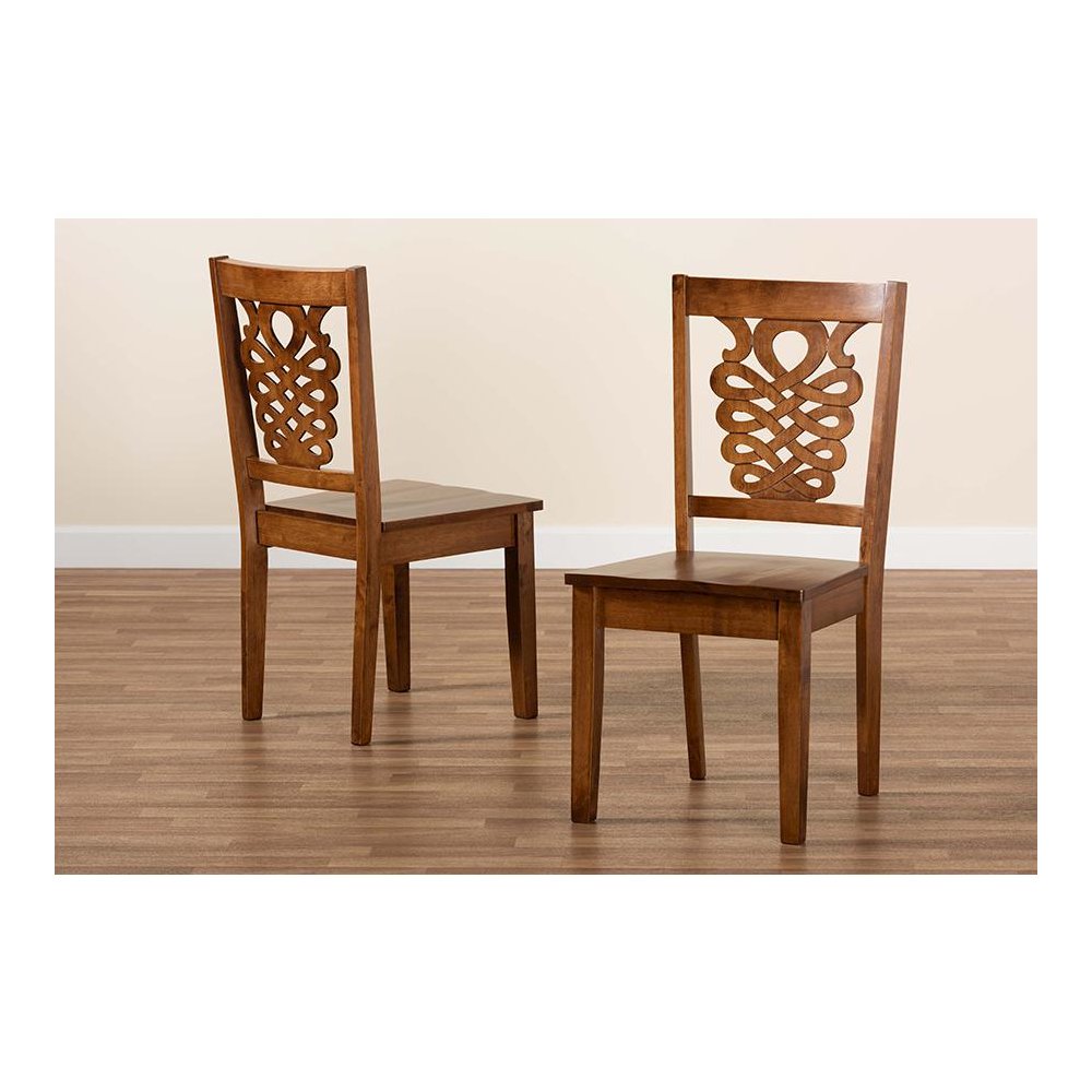 Transitional Walnut Brown Finished Wood 2-Piece Dining Chair Set