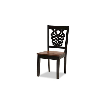 Two-Tone Dark Brown and Walnut Brown Finished Wood 7-Piece Dining Set
