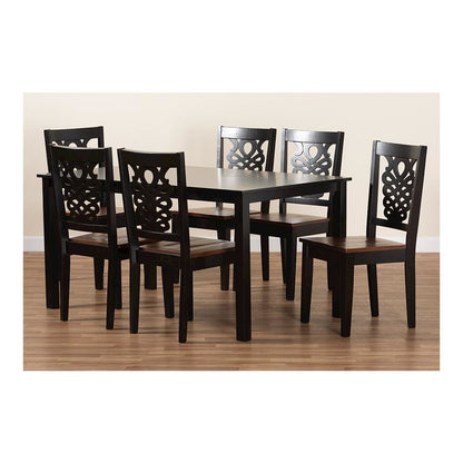 Two-Tone Dark Brown and Walnut Brown Finished Wood 7-Piece Dining Set