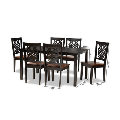 Two-Tone Dark Brown and Walnut Brown Finished Wood 7-Piece Dining Set