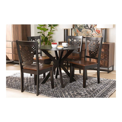 Walnut Brown Finished Wood 5-Piece Dining Set