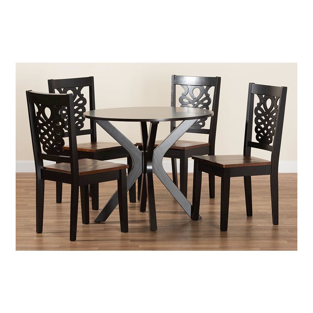Walnut Brown Finished Wood 5-Piece Dining Set