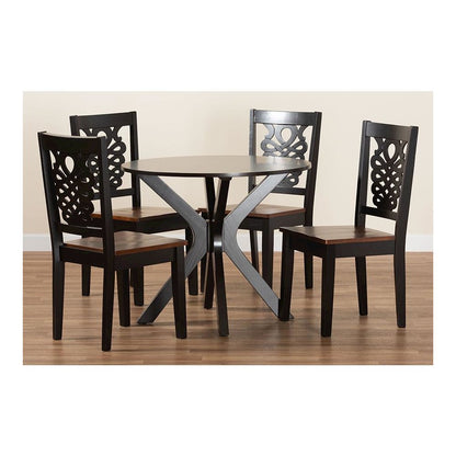 Walnut Brown Finished Wood 5-Piece Dining Set