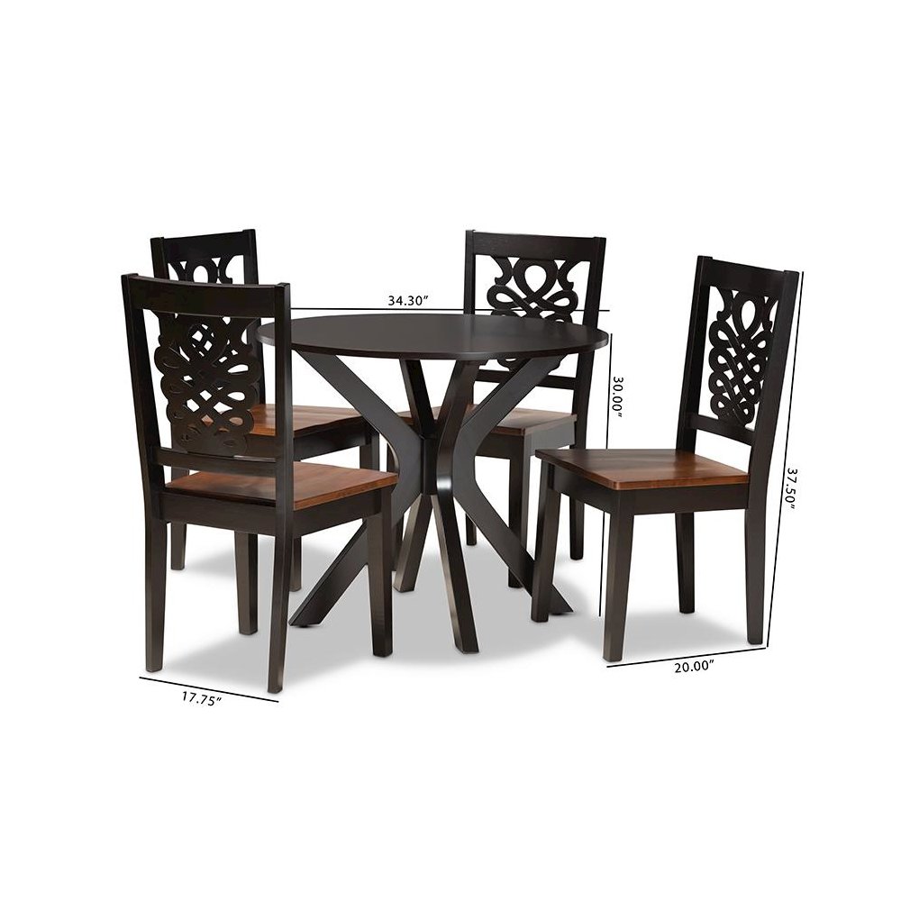 Walnut Brown Finished Wood 5-Piece Dining Set