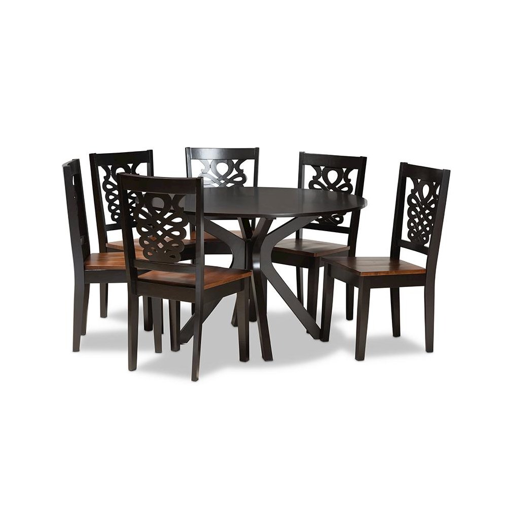 Walnut Brown Finished Wood 7-Piece Dining Set