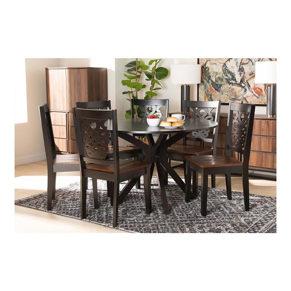 Walnut Brown Finished Wood 7-Piece Dining Set