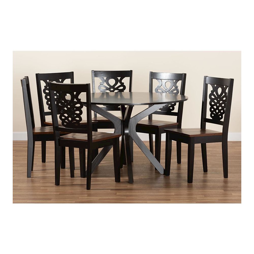 Walnut Brown Finished Wood 7-Piece Dining Set