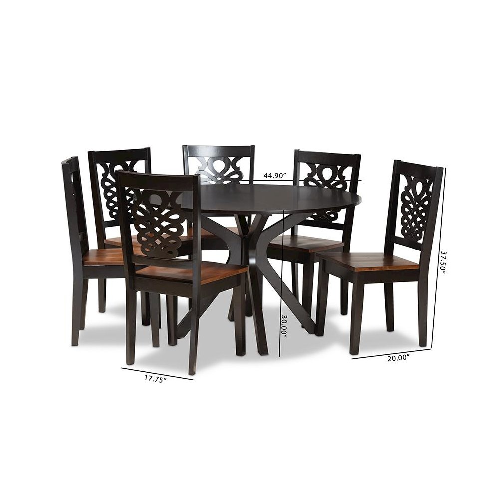Walnut Brown Finished Wood 7-Piece Dining Set