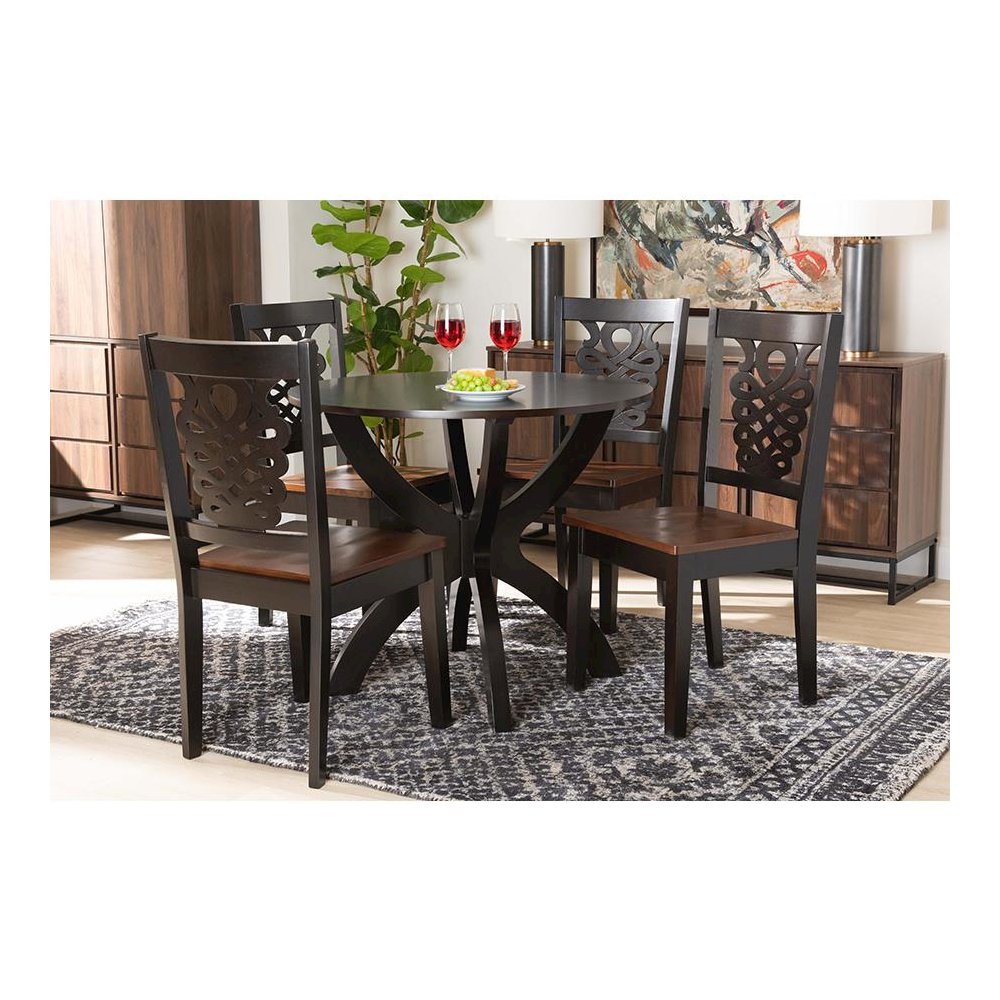 Walnut Brown Finished Wood 5-Piece Dining Set
