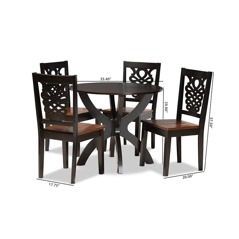 Walnut Brown Finished Wood 5-Piece Dining Set