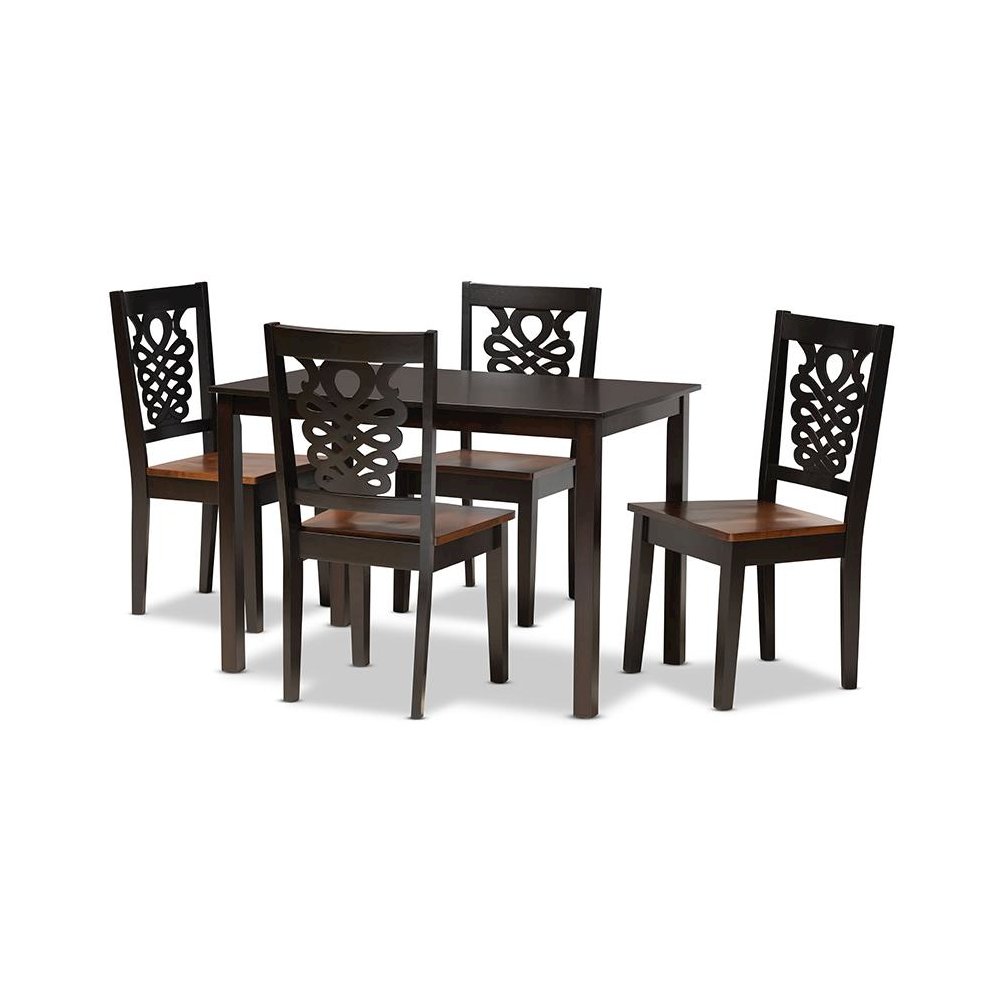 Two-Tone Dark Brown and Walnut Brown Finished Wood 5-Piece Dining Set