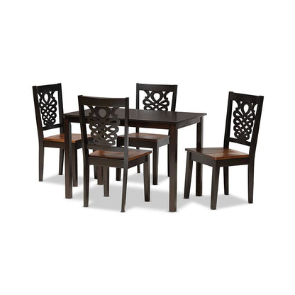 Two-Tone Dark Brown and Walnut Brown Finished Wood 5-Piece Dining Set