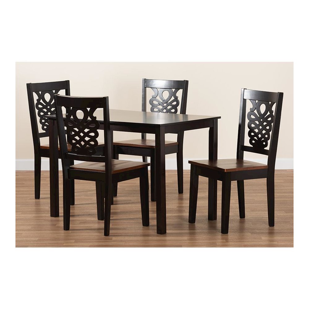 Two-Tone Dark Brown and Walnut Brown Finished Wood 5-Piece Dining Set