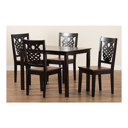 Two-Tone Dark Brown and Walnut Brown Finished Wood 5-Piece Dining Set