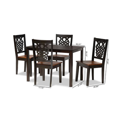 Two-Tone Dark Brown and Walnut Brown Finished Wood 5-Piece Dining Set