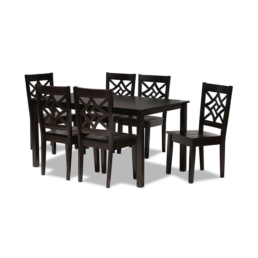 Nicolette Modern and Contemporary Dark Brown Finished Wood 7-Piece Dining Set