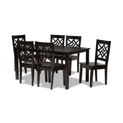 Nicolette Modern and Contemporary Dark Brown Finished Wood 7-Piece Dining Set