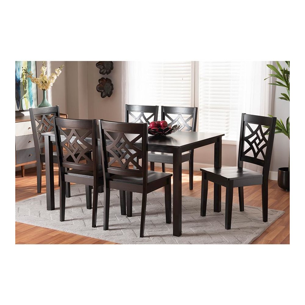 Nicolette Modern and Contemporary Dark Brown Finished Wood 7-Piece Dining Set