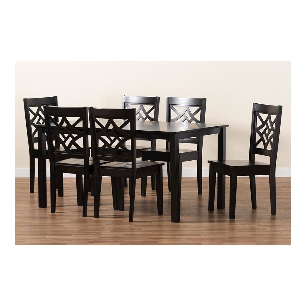 Nicolette Modern and Contemporary Dark Brown Finished Wood 7-Piece Dining Set