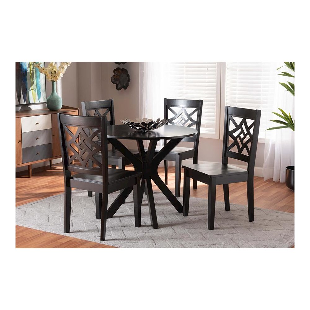 Miela Modern and Contemporary Dark Brown Finished Wood 5-Piece Dining Set