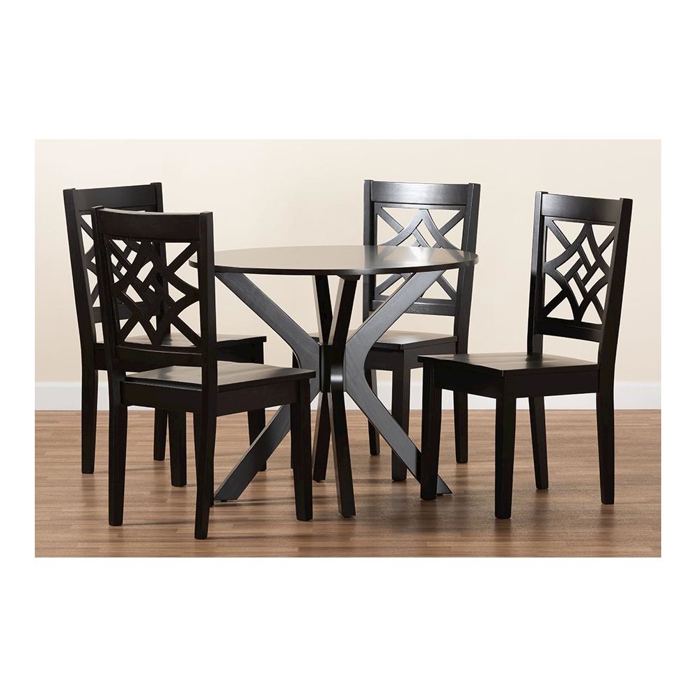 Miela Modern and Contemporary Dark Brown Finished Wood 5-Piece Dining Set