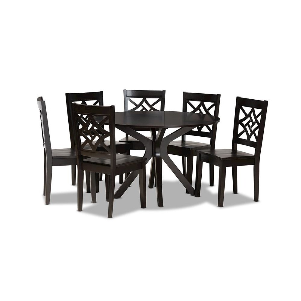Miela Modern and Contemporary Dark Brown Finished Wood 7-Piece Dining Set