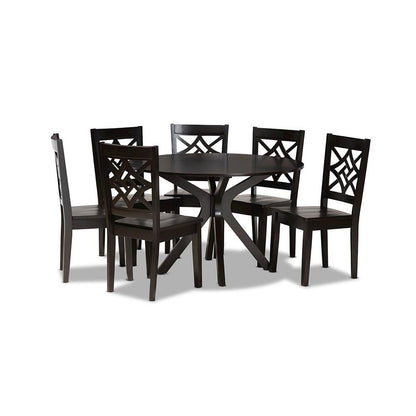 Miela Modern and Contemporary Dark Brown Finished Wood 7-Piece Dining Set