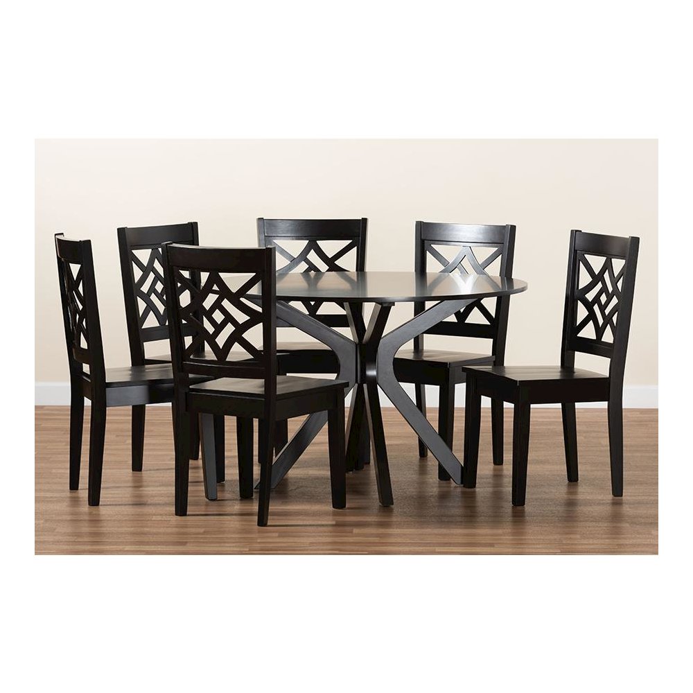 Miela Modern and Contemporary Dark Brown Finished Wood 7-Piece Dining Set
