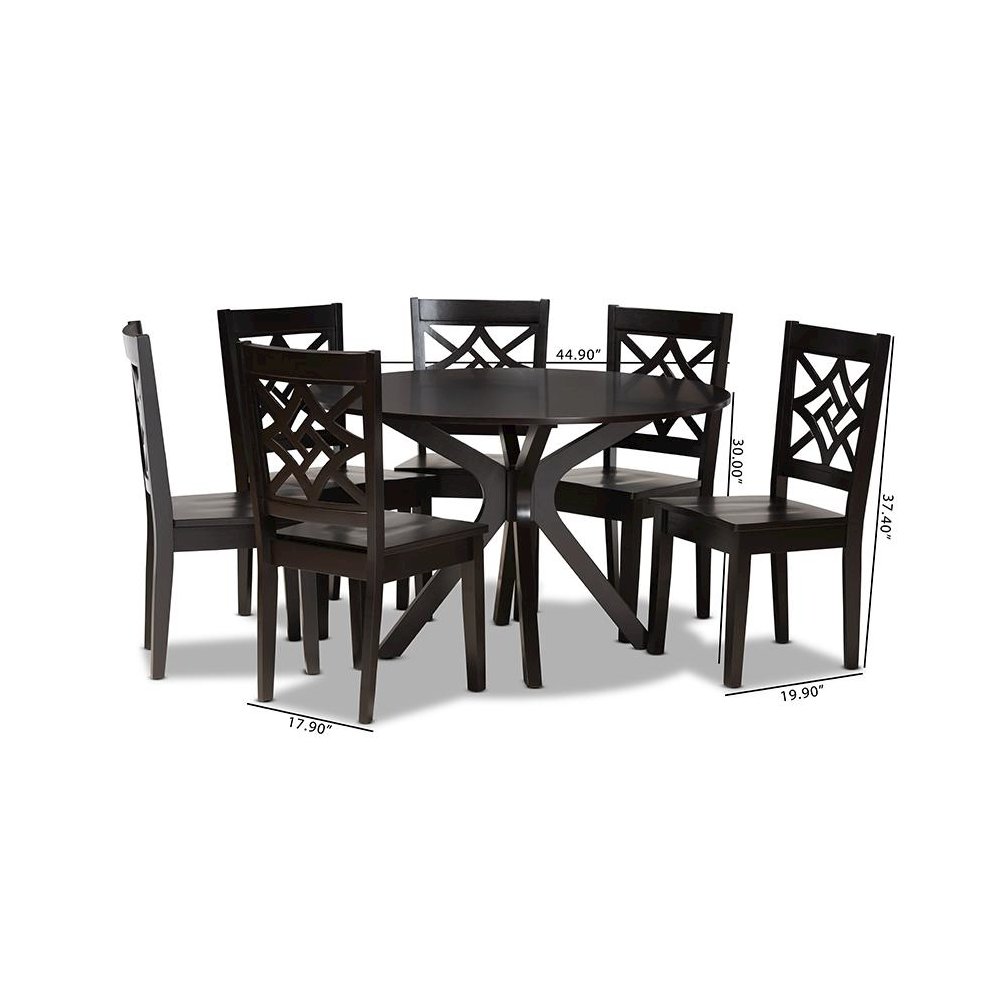 Miela Modern and Contemporary Dark Brown Finished Wood 7-Piece Dining Set