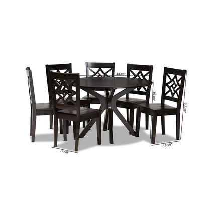 Miela Modern and Contemporary Dark Brown Finished Wood 7-Piece Dining Set