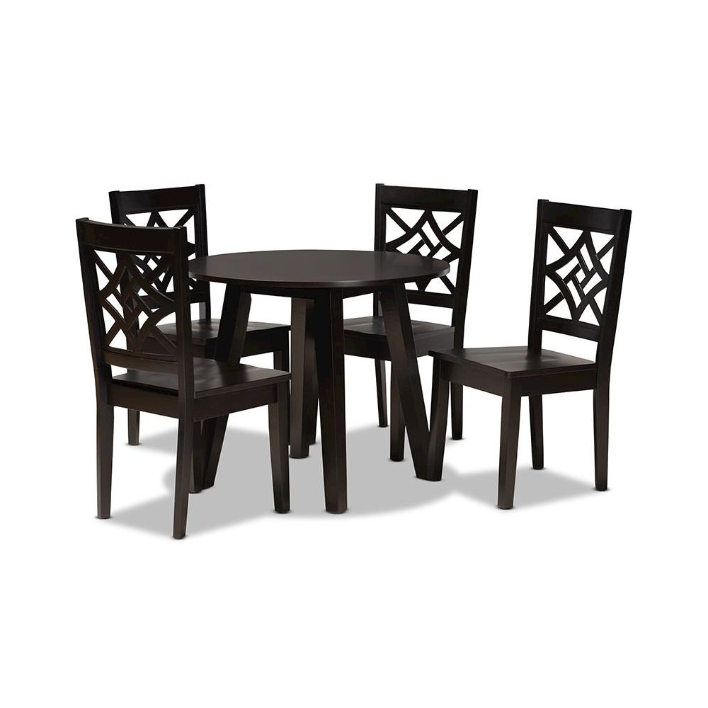 Rava Modern and Contemporary Dark Brown Finished Wood 5-Piece Dining Set
