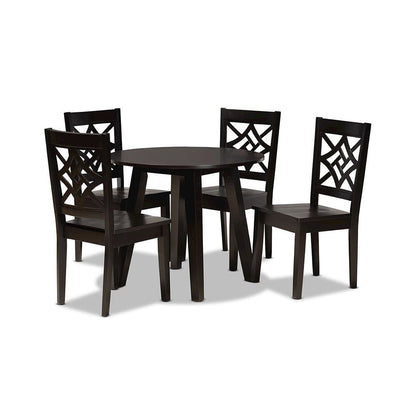 Rava Modern and Contemporary Dark Brown Finished Wood 5-Piece Dining Set