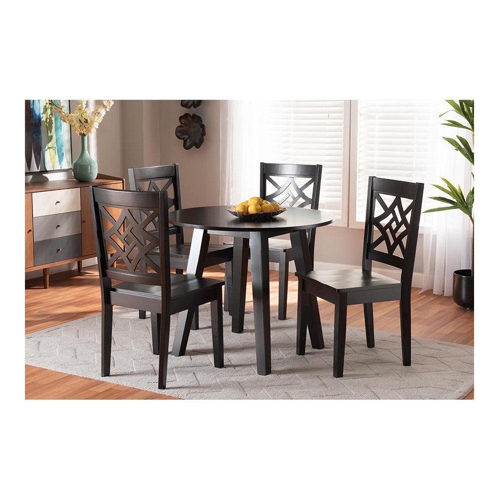 Rava Modern and Contemporary Dark Brown Finished Wood 5-Piece Dining Set